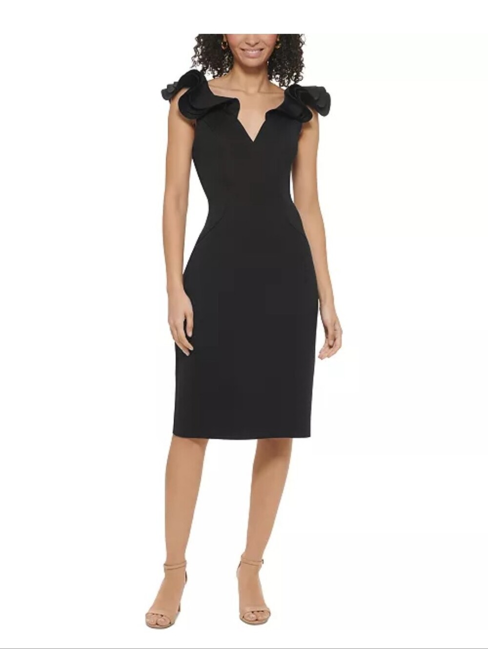 Eliza J Black Ruffle Sleeve Sheath Dress Size 2 NWT V-Neck Cocktail Career $148
